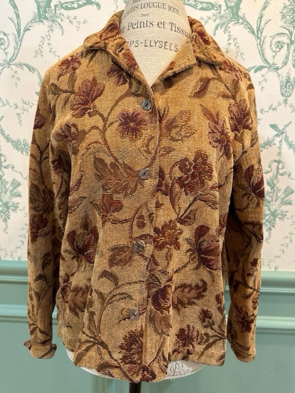 Vintage 90s Coldwater Creek Floral Tapestry Jacket Made in USA - Size M⁠